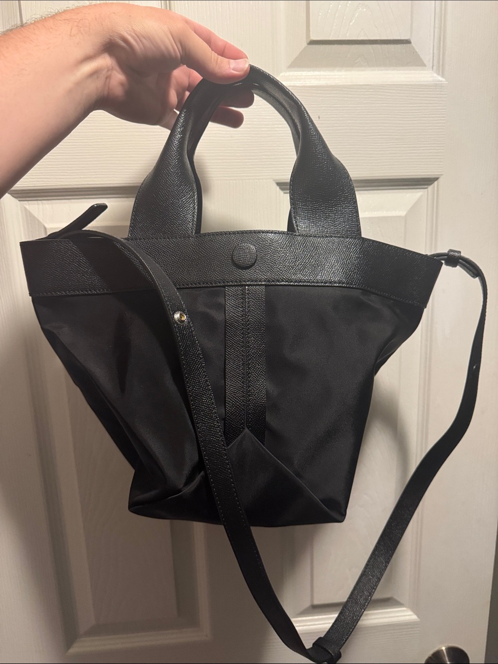 Classic Black Women's Tote with Top Handles and Crossbody Strap